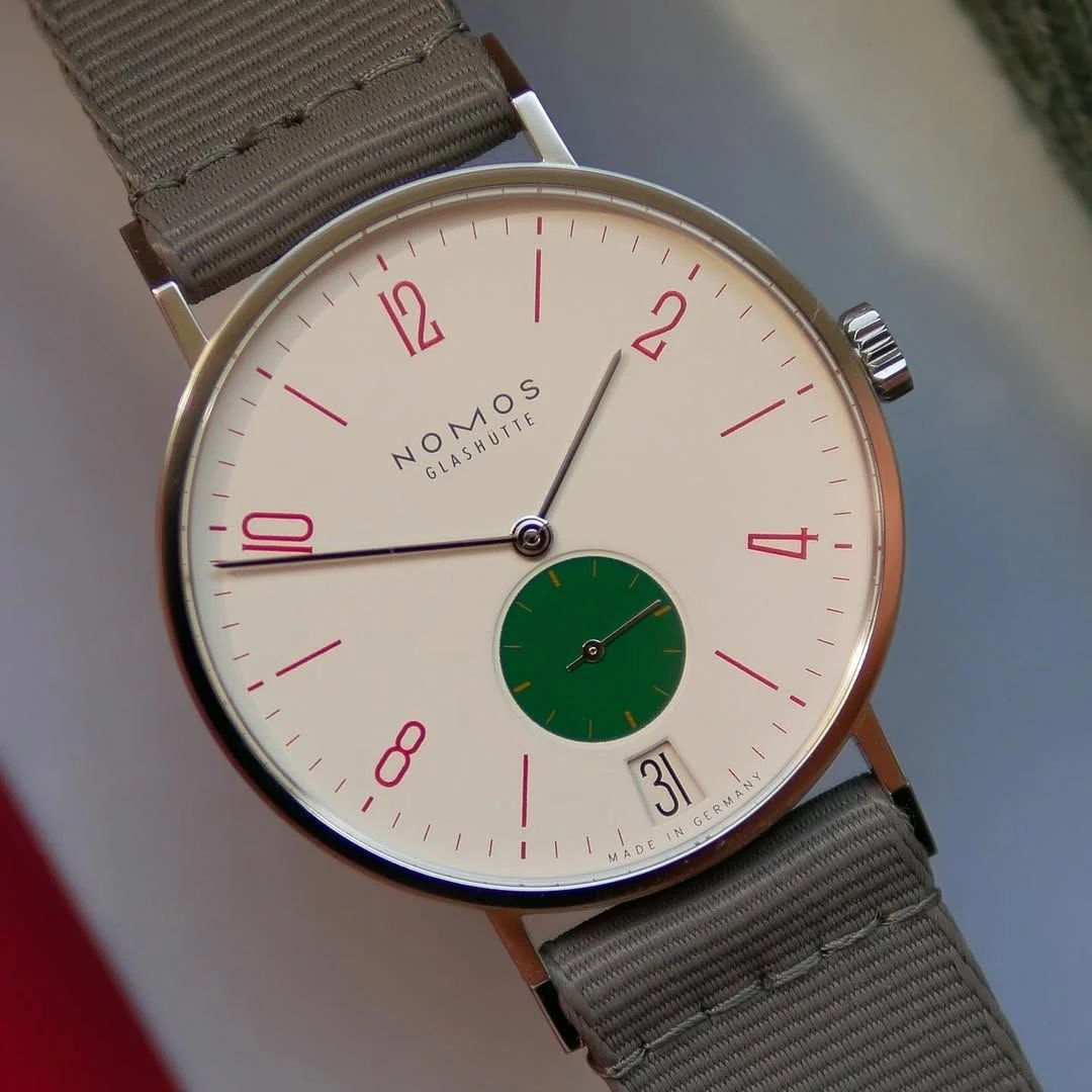NOMOS Tangente 38 Date GO, front view