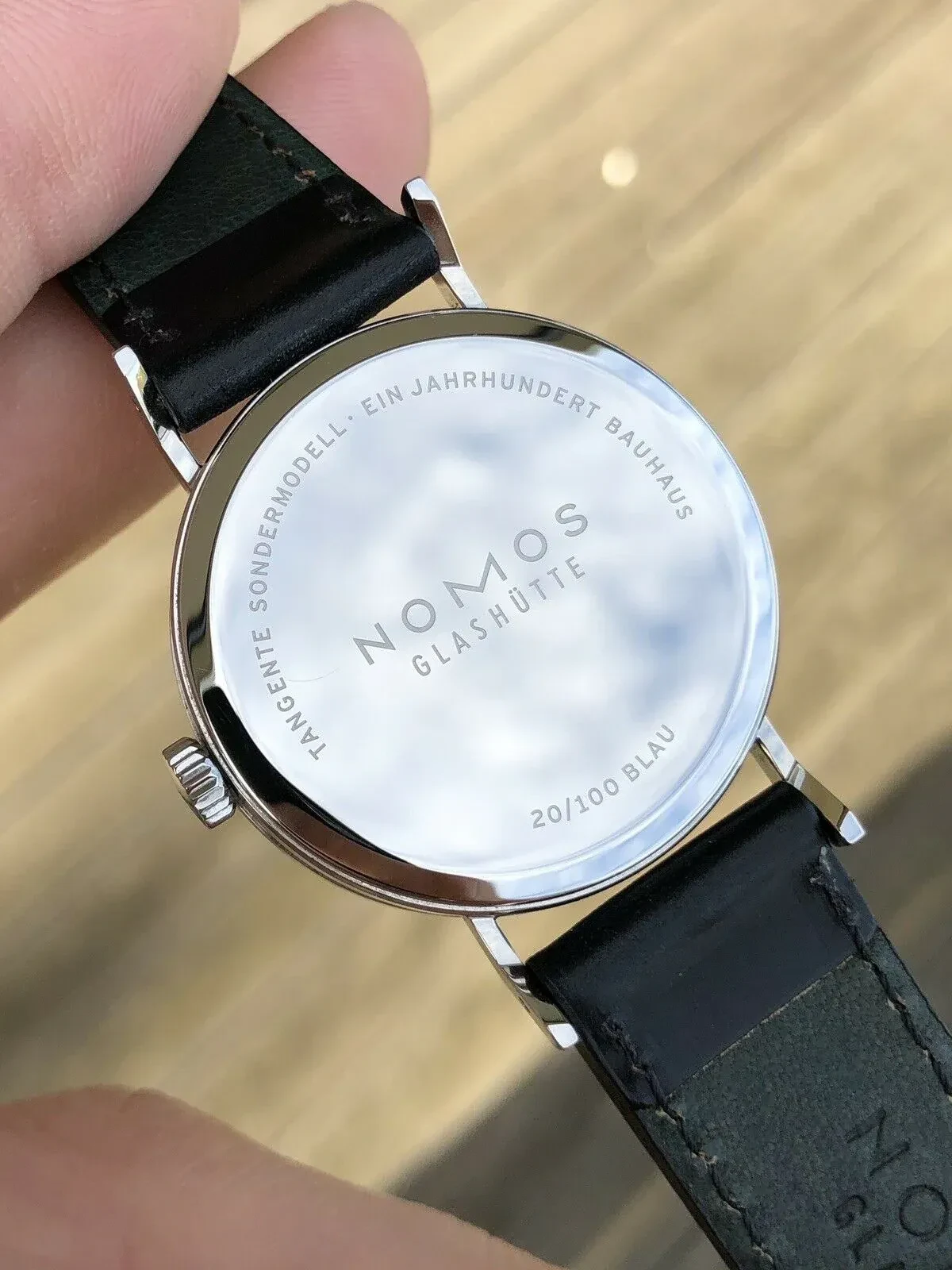 Caseback of the Tangente A Century of Bauhaus Blue