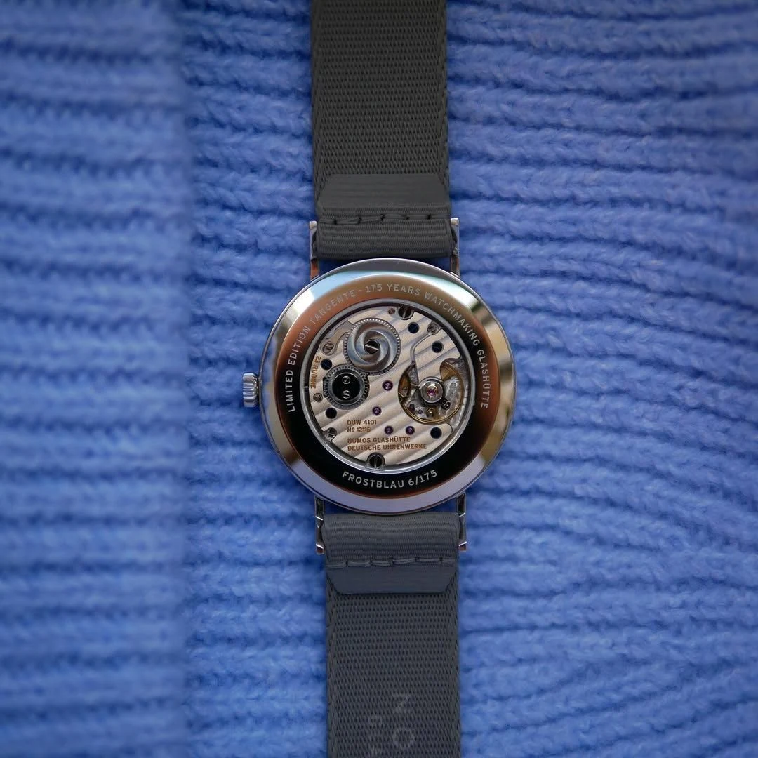 Caseback of the Tangente 38 Date Frostblau