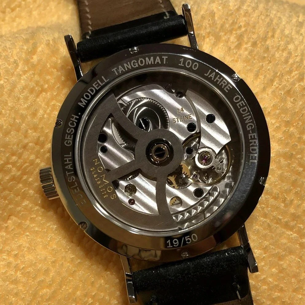 Caseback of the Tangomat Date 100 Years Oeding-Erdel