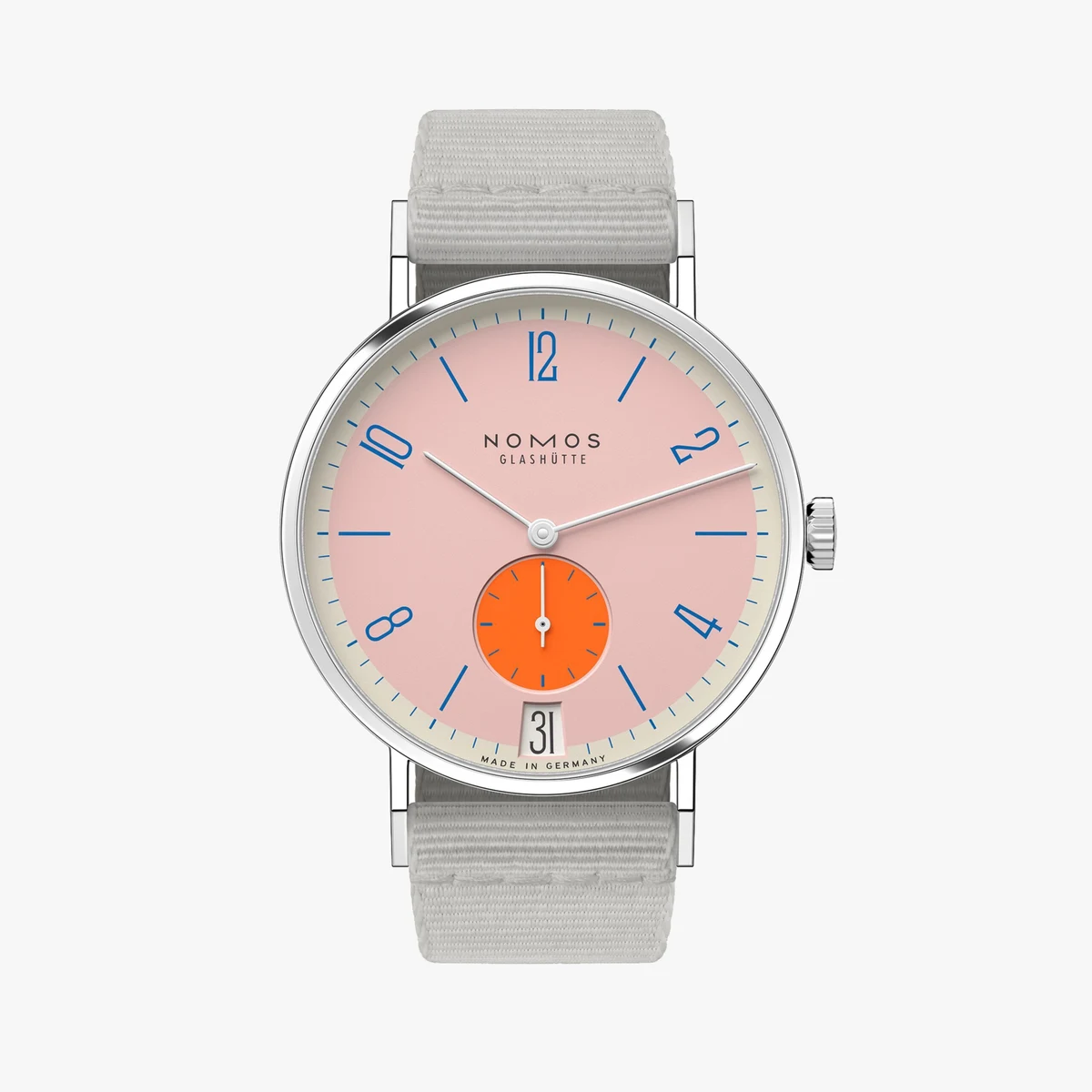Detail view of the Tangente 38 Date Flamingopink